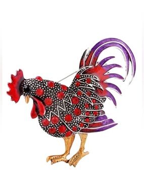 New Rooster‎ Brooch with Red Rhinestones - Gamecocks Pin - Farmhouse Glam